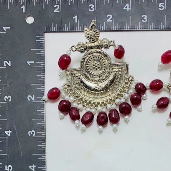 Oxidized Big Earrings With Beads, Handmade Unique Style Earrings, Indian Oxidize - Picture 5 of 7